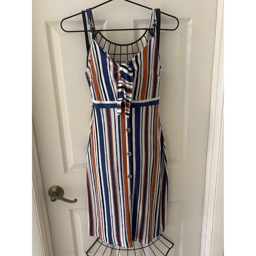 Love Tree Small Striped Button Front Midi Dress Tie Bust Coastal Sundress